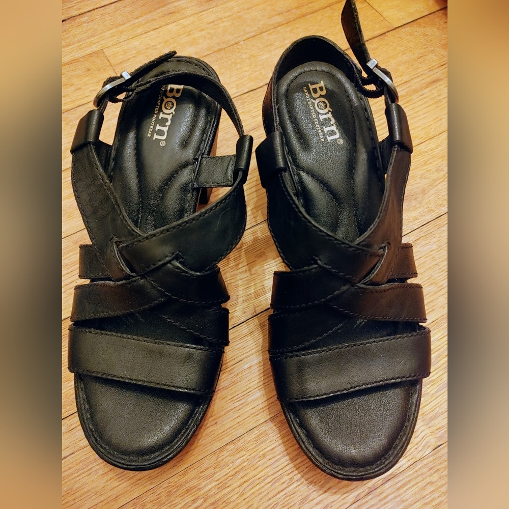 Børn Carmo Woven Strap Leather Wedge Sandals – Size 36 – Black – Full‑Grain Leat - Picture 2 of 8
